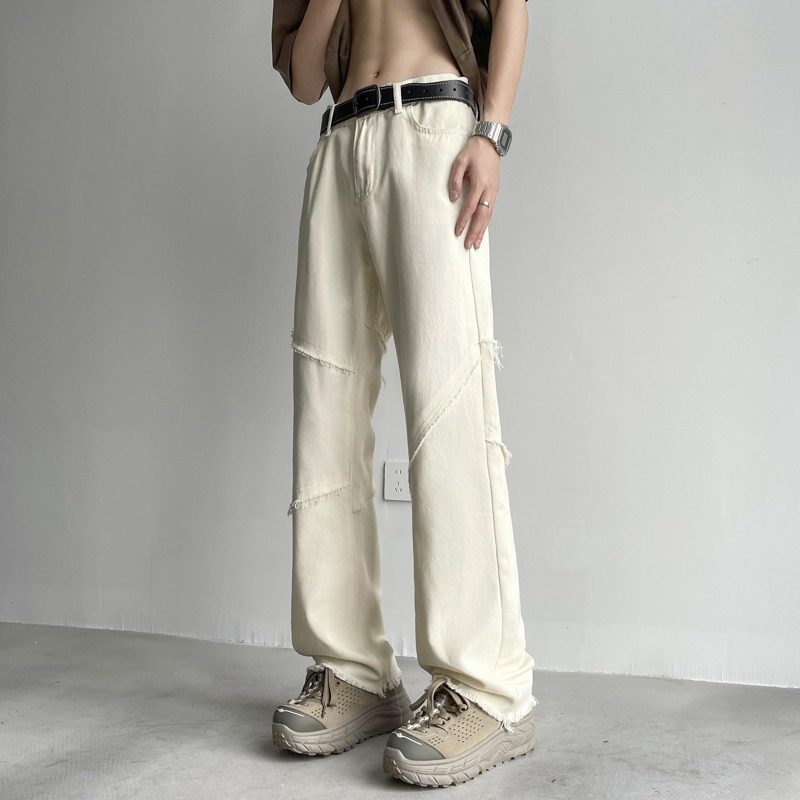 拼接牛仔裤男春秋款阔腿垂感宽松直筒裤子小众设计感高级美式高街,男装,牛仔裤,淘宝优惠券,粉丝福利购,淘宝优惠卷