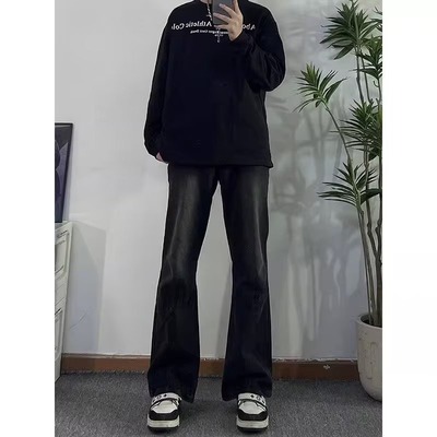 微喇牛仔裤男士春秋潮牌痞帅cleanfit裤子美式高街复古vibe长裤