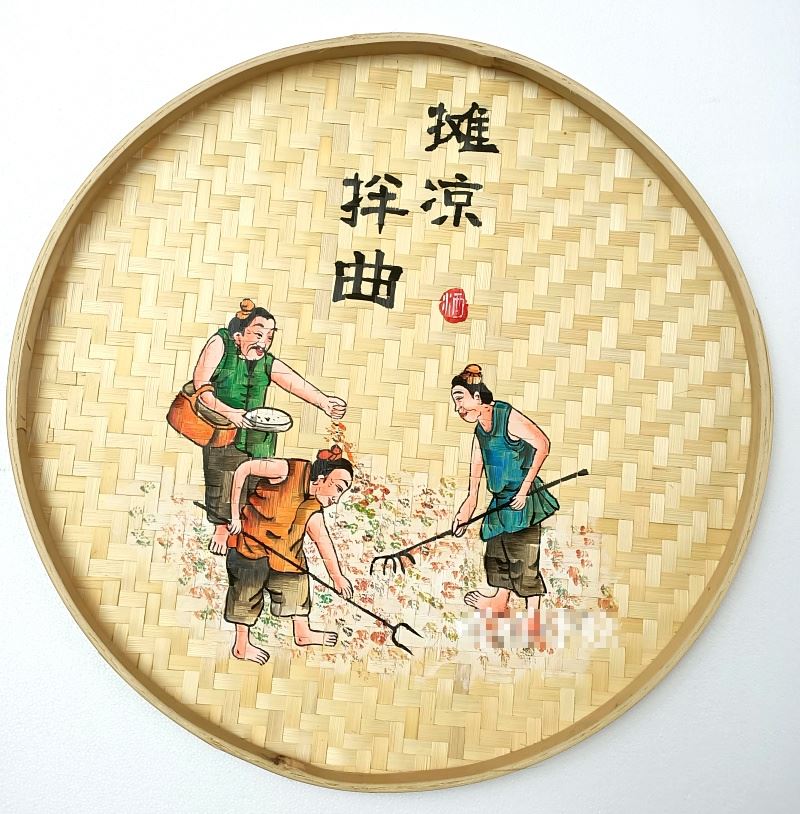 手绘竹编簸箕酒文化酒吧装饰画餐饮酒店墙面挂画酒庄纯酿酒楼素材图片