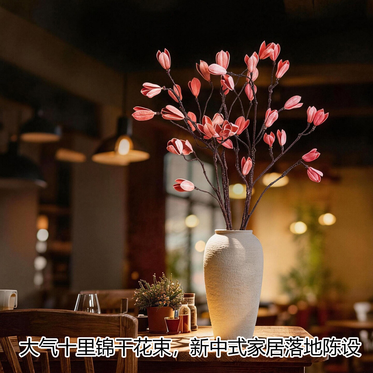 风干花长高枝干客厅落地插花摆件
