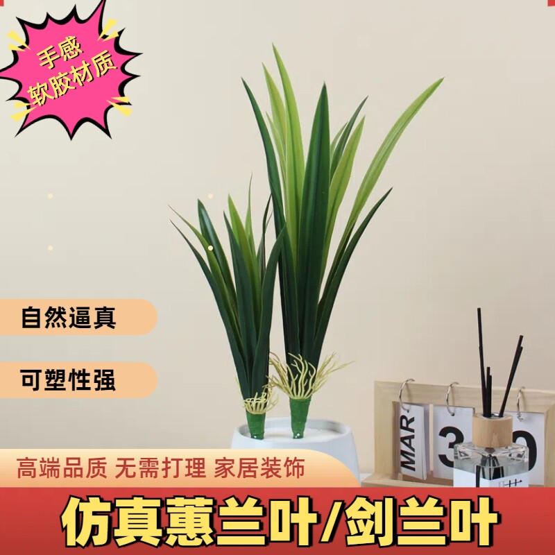 过胶手感仿真把束蕙兰叶子兰花草兰花叶蕨类植物墙上装饰盆景插花