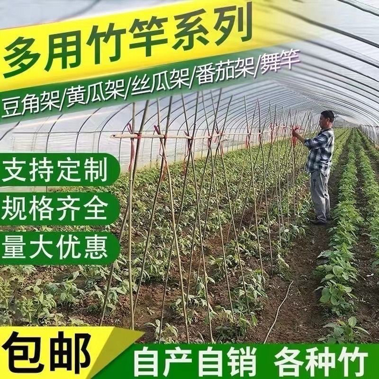 竹竿居家种菜专用架杆 黄瓜四季豆番茄爬藤支撑庭院栅栏彩旗装饰