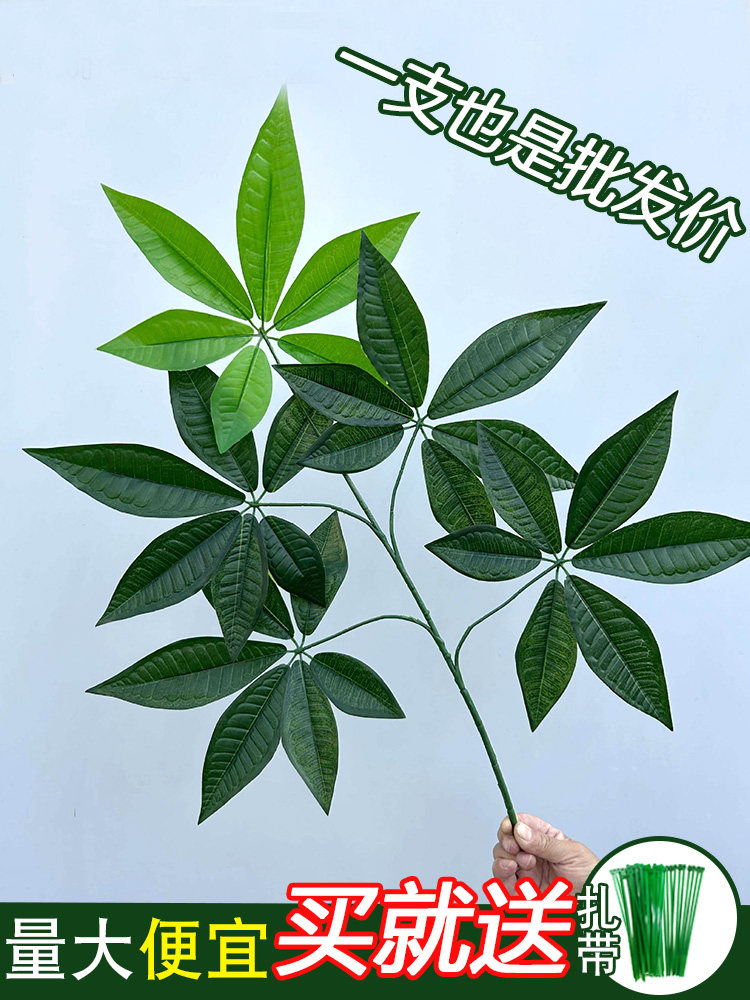 塑料发财树叶仿真发财叶绿色红色假发财绿植叶丛花瓶招才植物