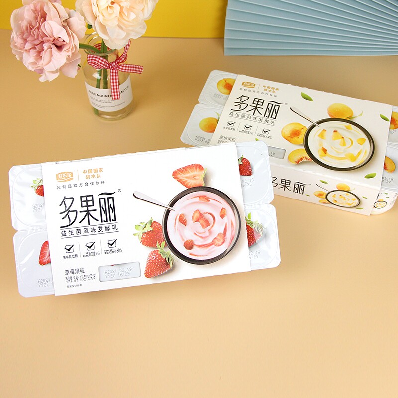 君乐宝益生菌多果丽酸奶草莓黄桃果粒90克16杯风味酸牛奶连杯早餐