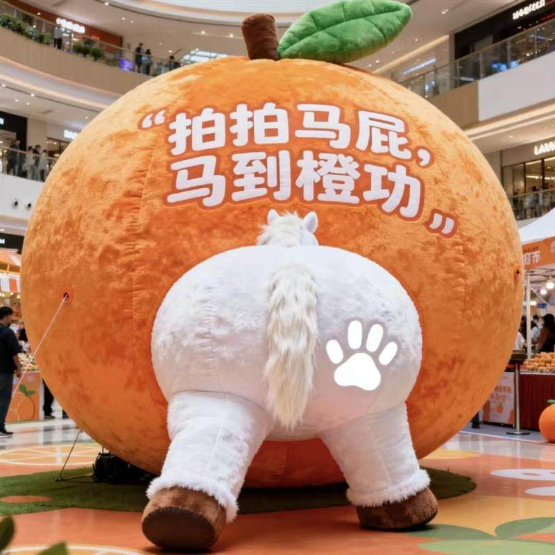 新年马年拍马屁网红大橙子充气可爱卡通马到成功拍照道气模装厂家