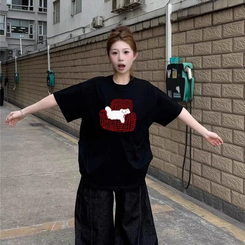 纯棉黑色短袖t恤女2026夏季新款爆款设计感小众美式宽松半袖体恤