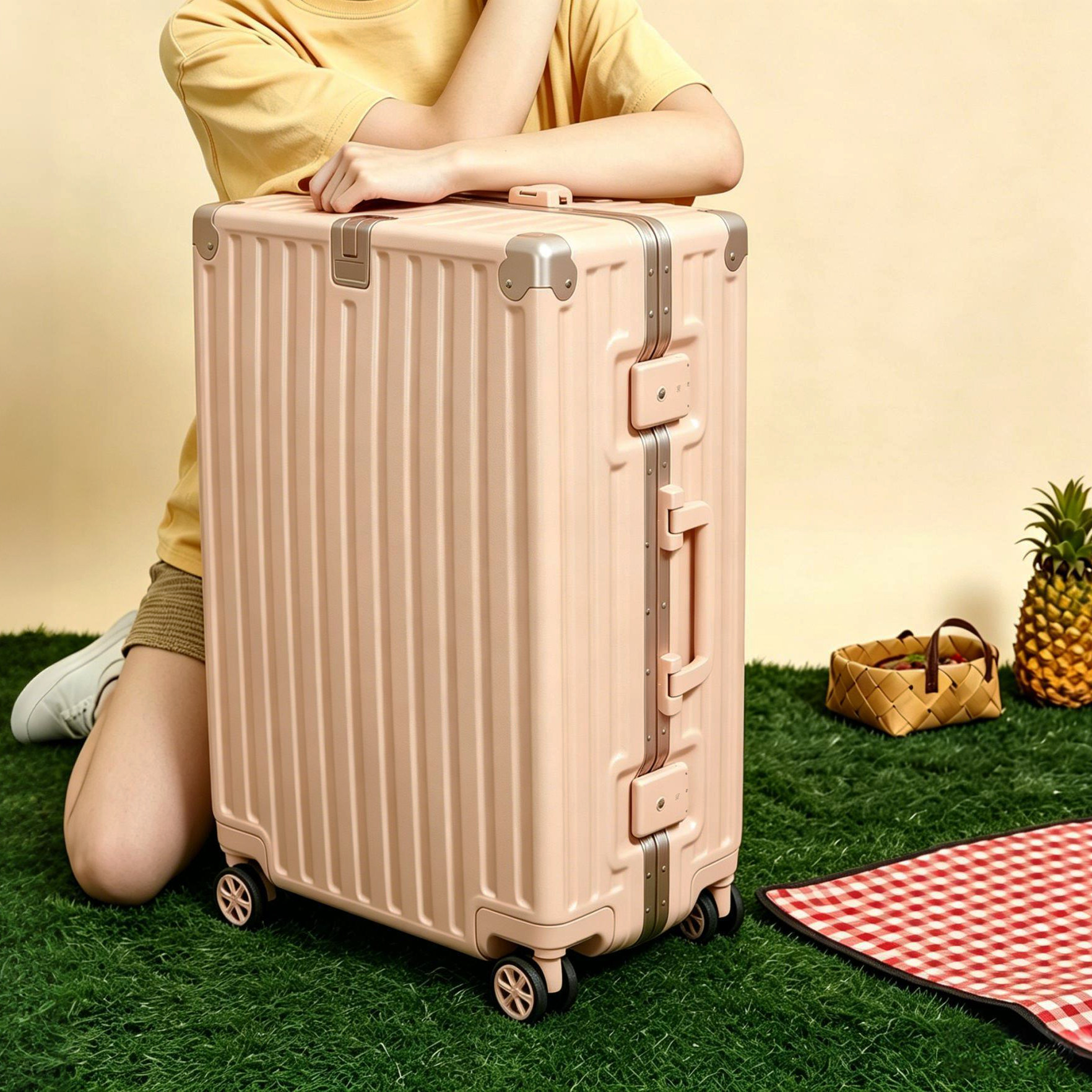 铝框款行李箱粉色24寸密码拉杆箱20寸女新款26加厚耐用旅行箱22寸