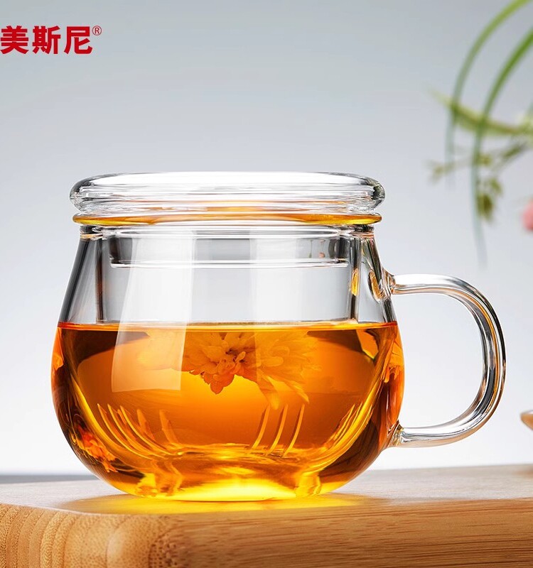 梅斯尼玻璃茶水分离杯办公室男士水杯花茶杯女士家庭饮用杯