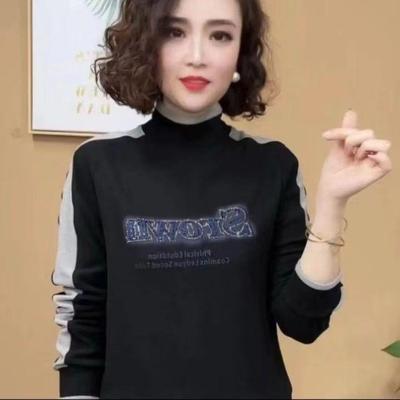 德绒打底衫女时尚撞色烫钻