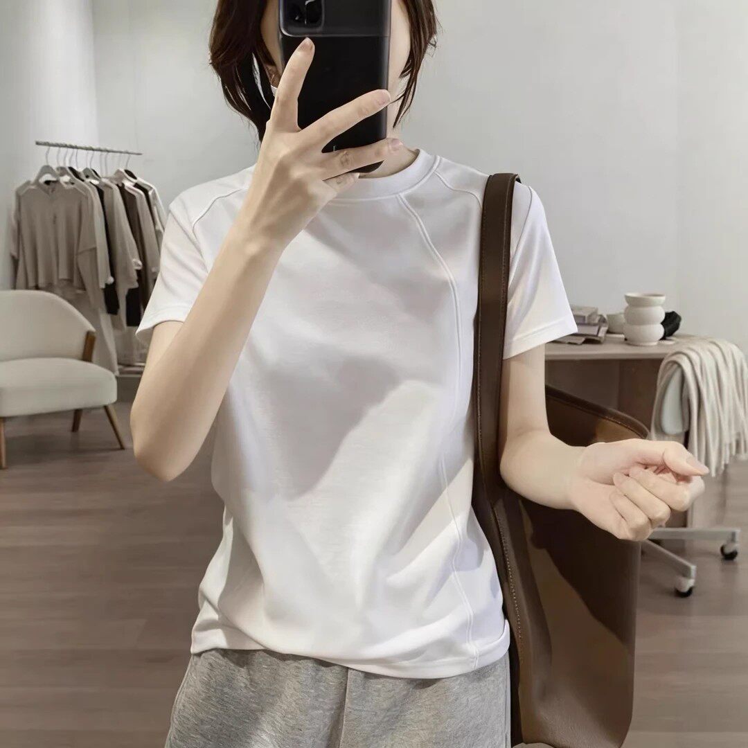 纯棉白色短袖T恤女夏季2026新款修身显瘦洋气减龄打底衫正肩上衣