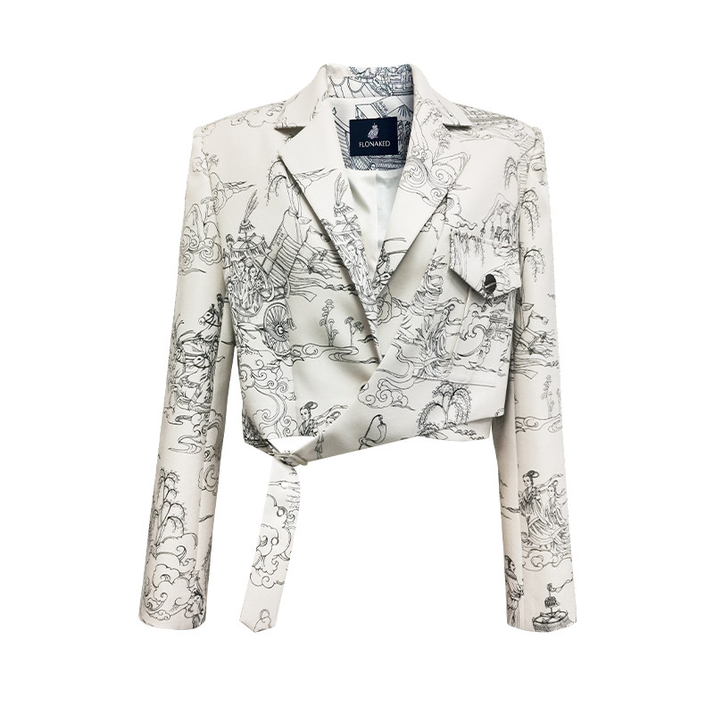 「周深 原款」FLONAKED设计师洛神赋手绘印花短西装外套小众设计