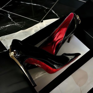 春季新款金属权杖细跟尖头红底高跟鞋10cm利剑单鞋