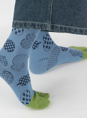 Knapfold葫芦图案秋冬分趾袜绿色中筒五指袜纯棉ins个性复古透气