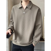 t恤男士 高级感潮牌纯色简约宽松翻领长袖 上衣 卫衣男春秋季 polo衫