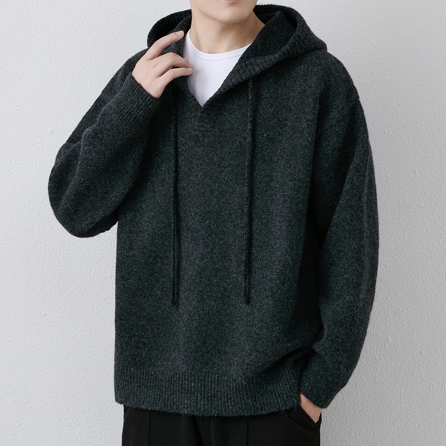 羊毛混纺连帽针织衫男外套秋冬季美式cleanfit卫衣高级感痞帅毛衣
