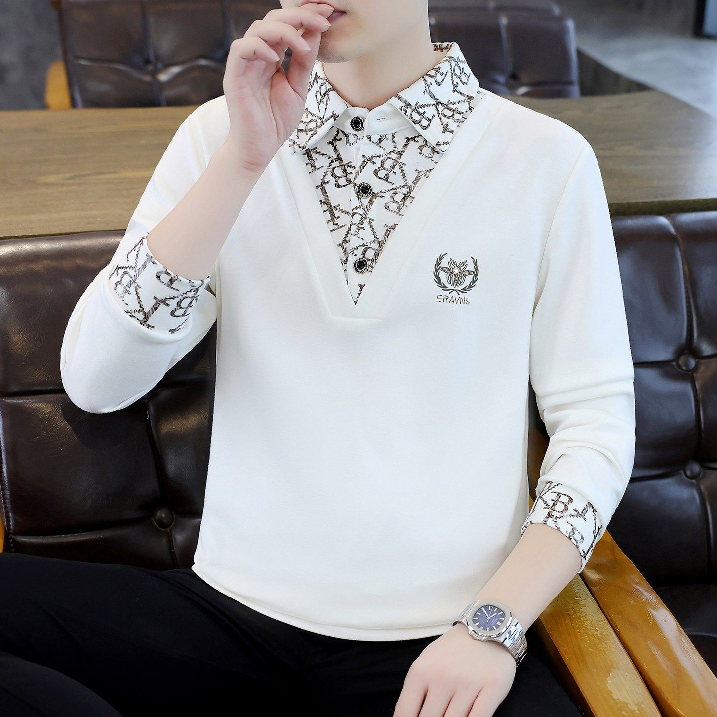 假两件长袖t恤男士潮牌带领内穿搭帅气套头卫衣秋冬季时尚衬衫领,户外/登山/野营/旅行用品,作训外套/套装/野战套装,淘宝优惠券,粉丝福利购,淘宝优惠卷