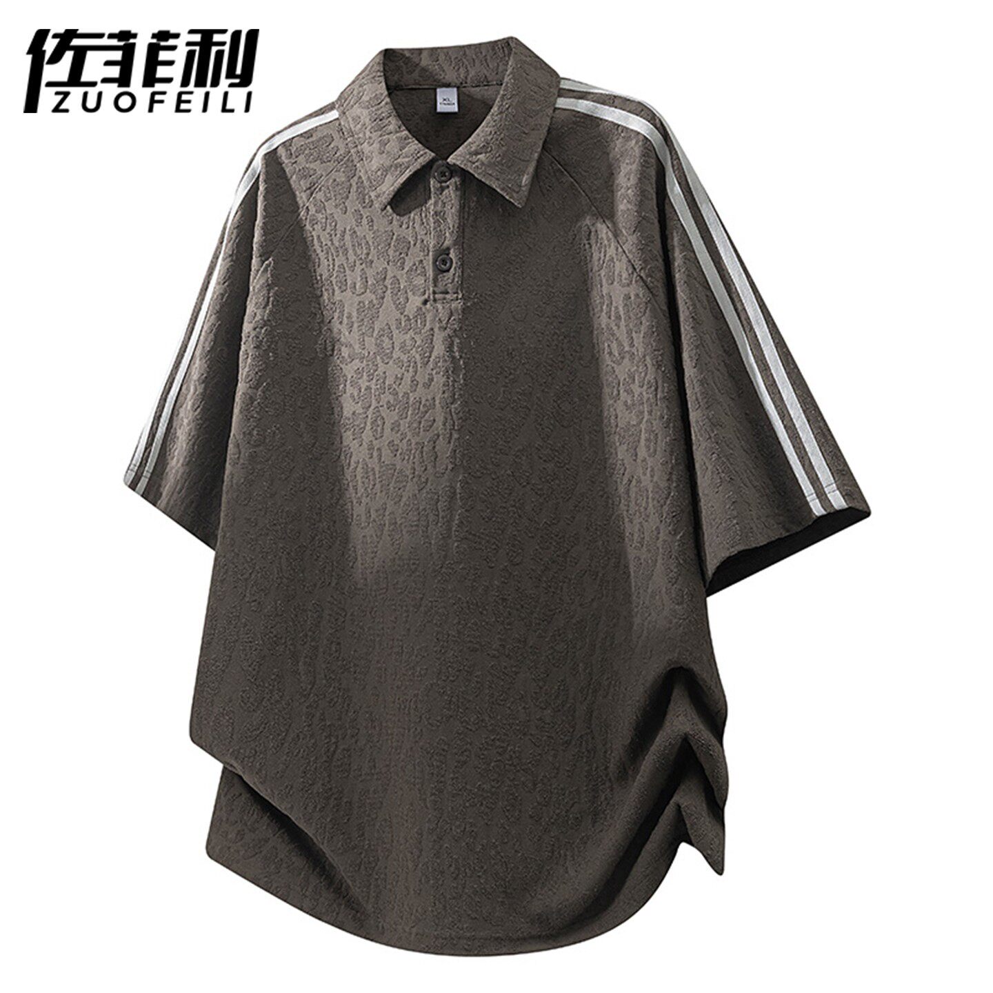 美式风条纹短袖男夏季新款翻领半袖衣服宽松骑行青少年POLO衫T恤