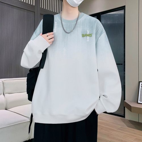 渐变卫衣男无帽秋冬款加绒加厚青少年上衣宽松休闲学生长袖t恤潮