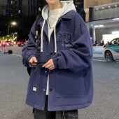 青少年工装 美式 连帽字母春装 新款 衣服假两件外套男 风夹克男春秋季