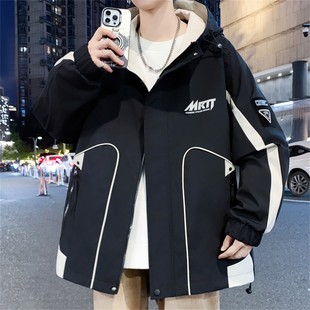 青少年工装棉服外套男生秋冬季帅气大童加绒加厚冲锋衣夹克上衣服