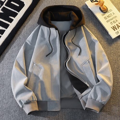 假两件皮衣外套男2025秋冬季新款连帽防风夹克男加绒加厚开衫上衣