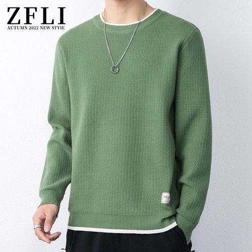 假两件毛衣男圆领加绒秋冬季新款休闲宽松打底针织衫慵懒风毛线衣