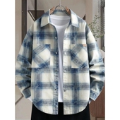 春季 男生2026新款 格子衬衣外套青少年宽松休闲上衣服 衬衫 牛仔长袖