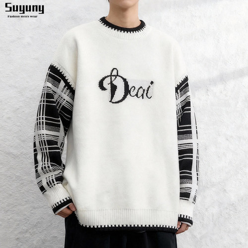 学院风假两件圆领毛衣男款学生秋冬季加厚保暖针织衫潮牌线衣冬装