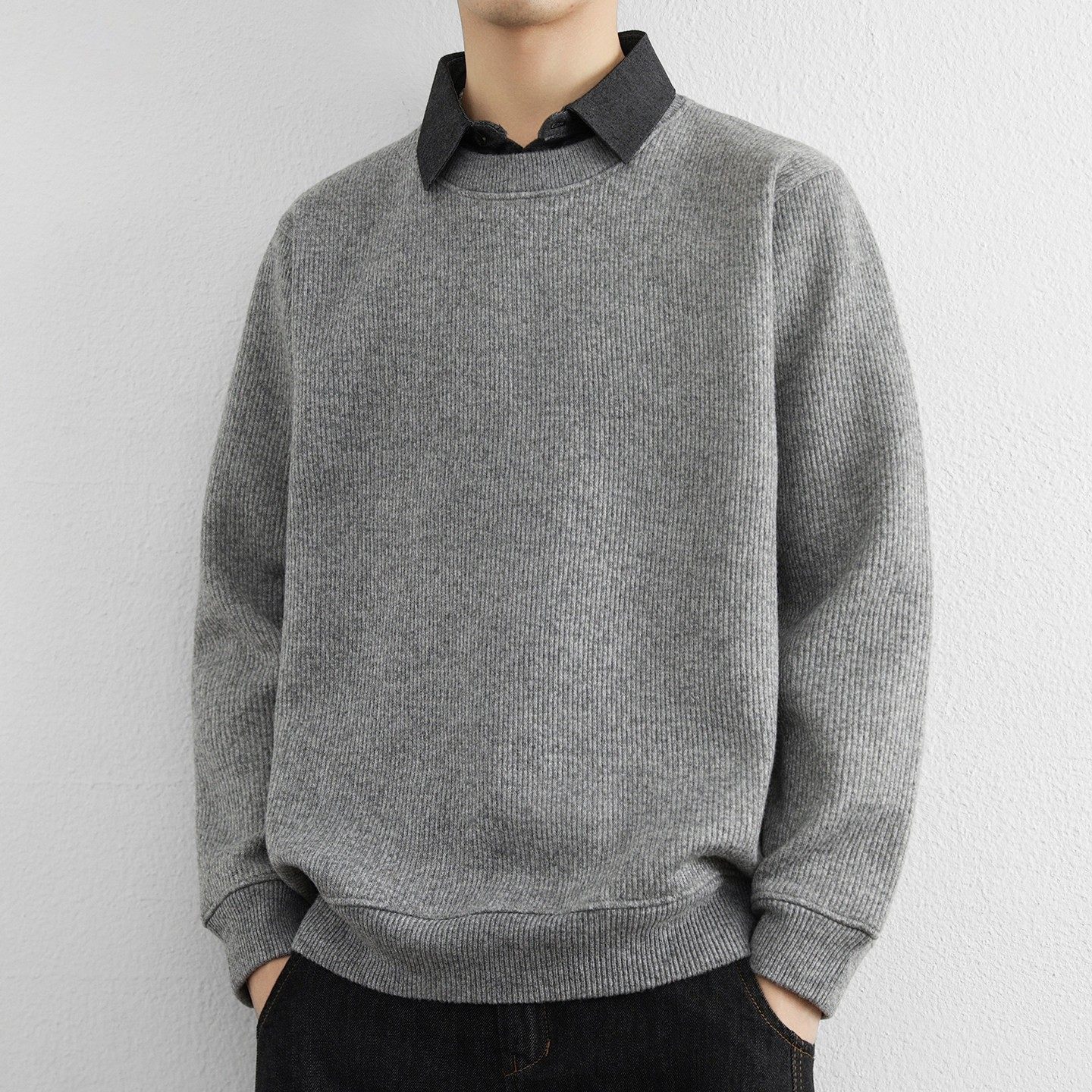 假两件加绒加厚卫衣男秋冬季衬衫领保暖打底衫潮牌帅气上衣高级感,运动服/休闲服装,跑步套装,淘宝优惠券,粉丝福利购,淘宝优惠卷