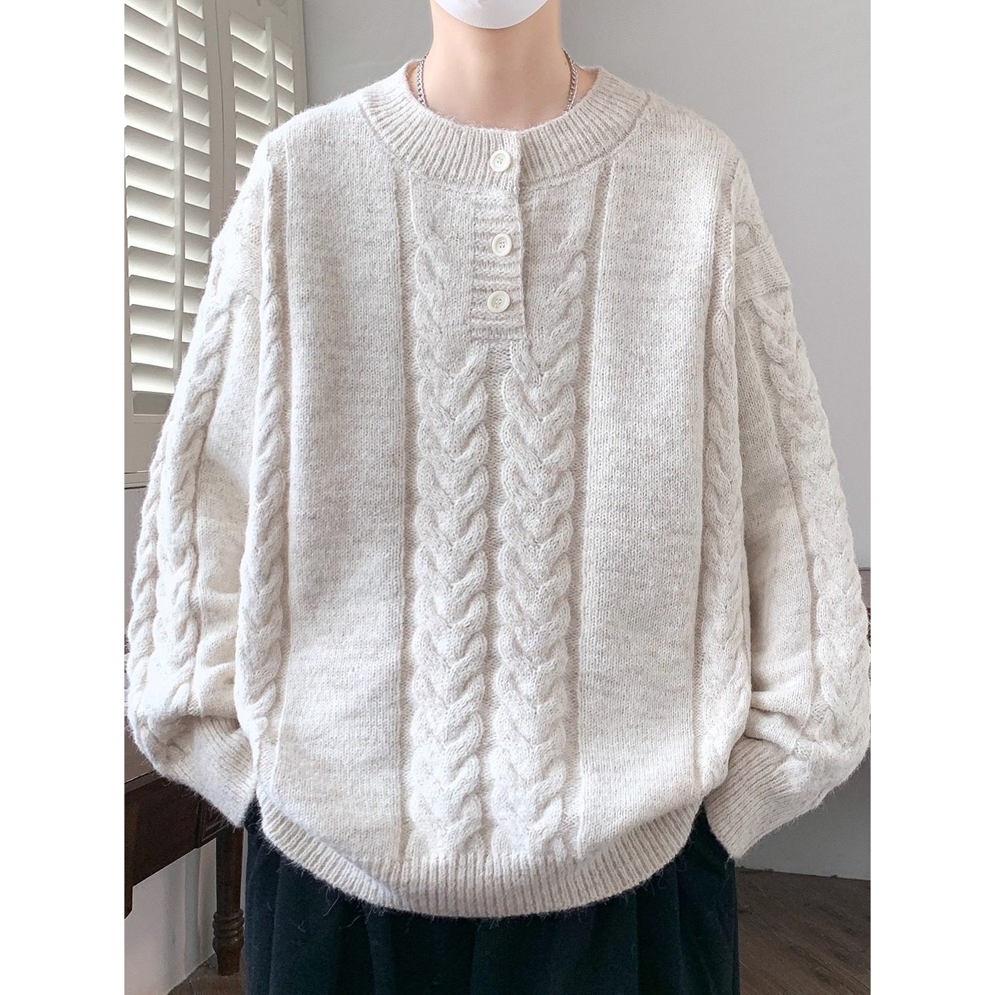 亨利领麻花毛衣男秋冬宽松慵懒风线衣外套潮牌美式重磅羊毛针织衫,运动服/休闲服装,跑步套装,淘宝优惠券,粉丝福利购,淘宝优惠卷