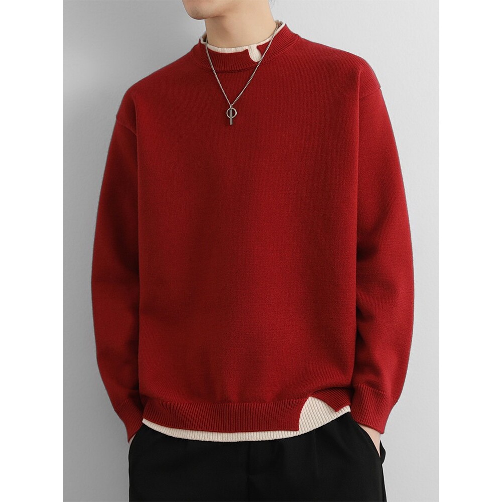 假两件毛衣男秋冬季本命年红色针织衫男宽松高级感保暖内搭毛线衣