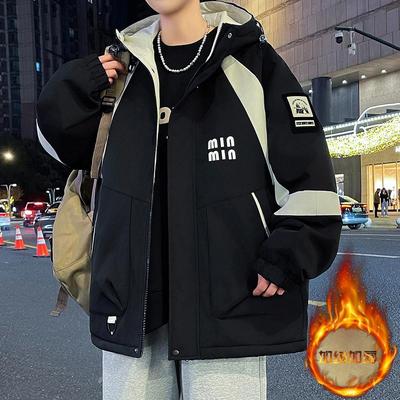 冲锋衣男冬季加绒加厚青少年男士连帽棉衣夹克外套初中生防寒棉服