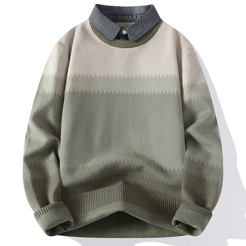 假两件毛衣男秋冬季2024新款打底针织衫衬衫领男款加厚毛线衣外套,运动服/休闲服装,跑步套装,淘宝优惠券,粉丝福利购,淘宝优惠卷