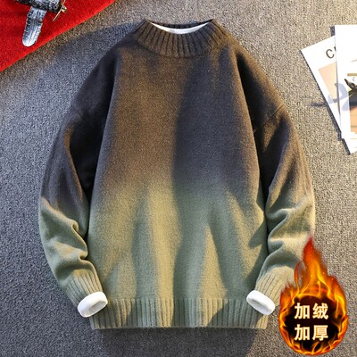 一体绒半高领毛衣男款冬季加绒加厚2025新款青少年保暖打底针织衫