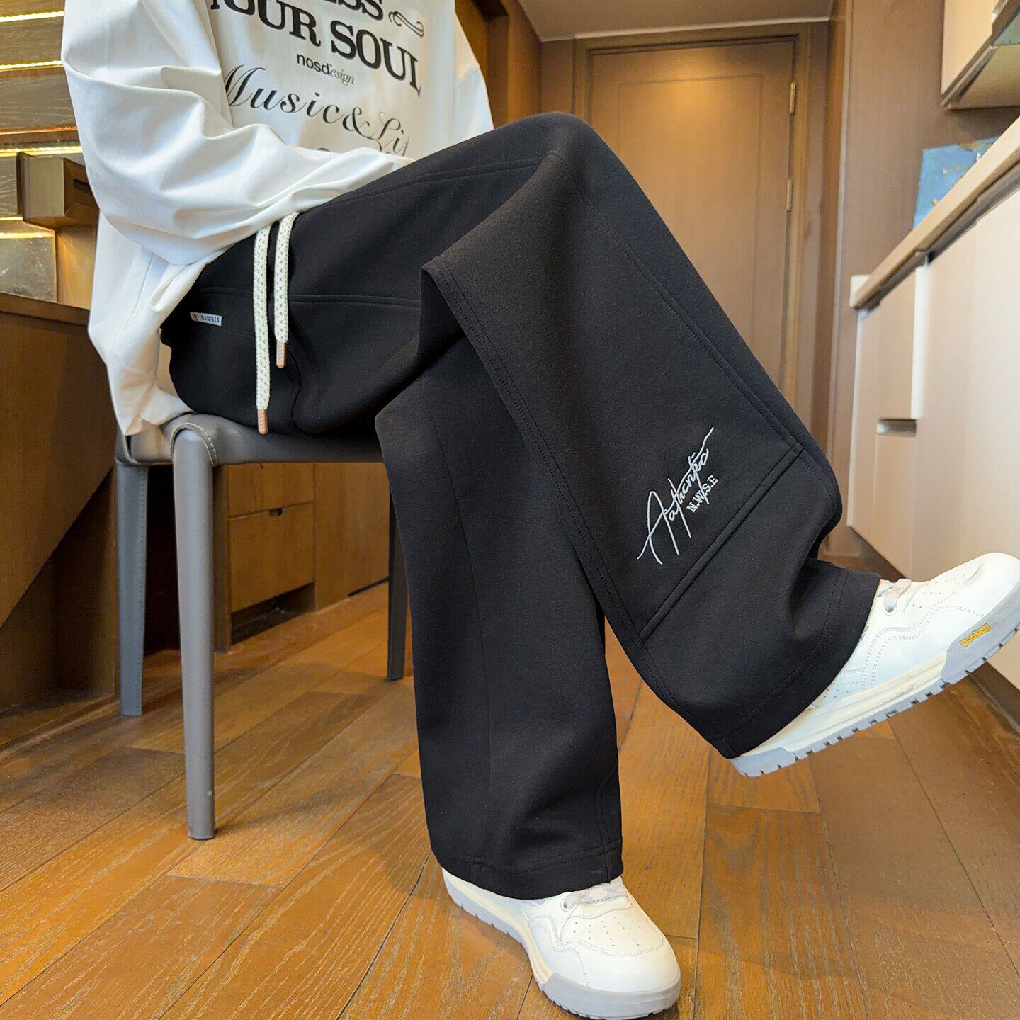 春秋款裤子男孩初中高中学生青少年帅气大童春季直筒休闲运动长裤