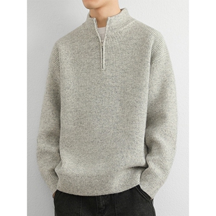 半拉链立领毛衣男款冬季保暖内搭男士针织衫青少年高级感线衣外套