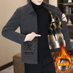 秋冬季毛呢夹克男短款青年高端帅气休闲加绒加厚呢子大衣外套冬装