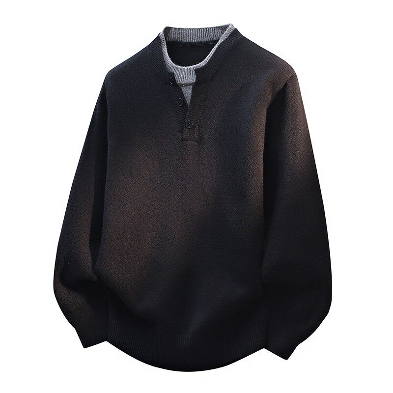 假两件圆领针织衫男士宽松休闲日系简约毛线衣高级感秋冬季毛衣男