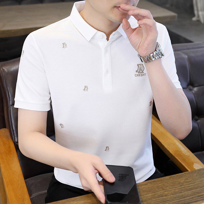刺绣短袖polo衫男珠地棉夏季修身2026新款翻领半袖T恤潮流上衣服