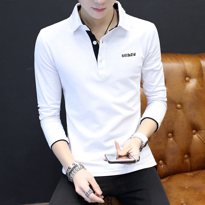 长袖t恤男士2026年新款纯棉polo衫春秋季男装百搭衬衫领带领衣服