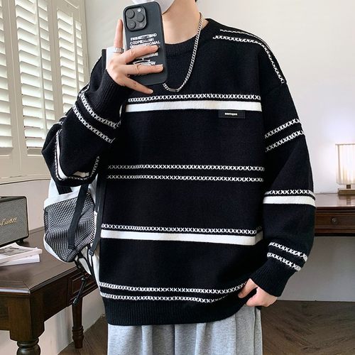 秋冬季青少年加厚毛衣男孩初中学生针织打底衫大童高中生保暖线衣