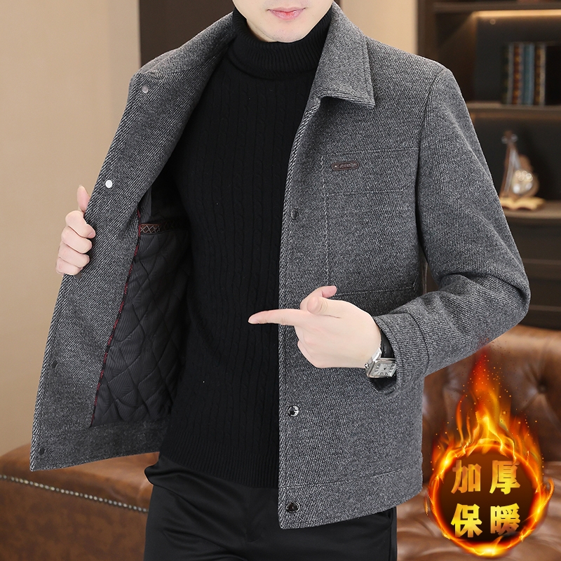 高端毛呢外套男2025秋冬季新款潮牌短款加棉加厚毛呢大衣翻领夹克