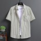 夏季 2026新款 潮流休闲薄款 冰丝棉短袖 条纹男装 男士 半袖 衬衣服 衬衫
