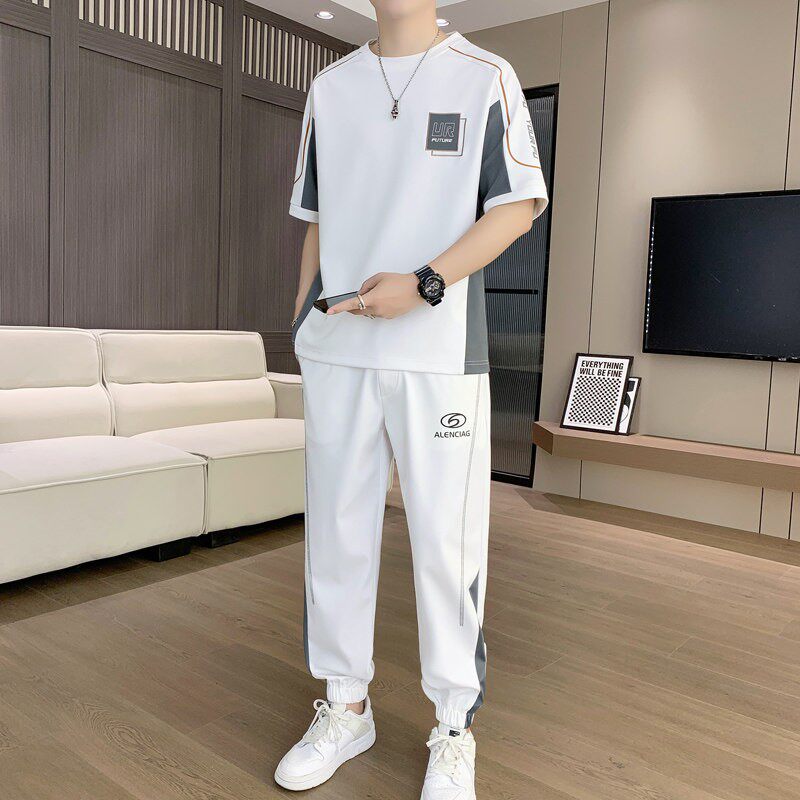 运动服男套装夏季短袖长裤2025新款青少年跑步休闲冰丝速干男士潮