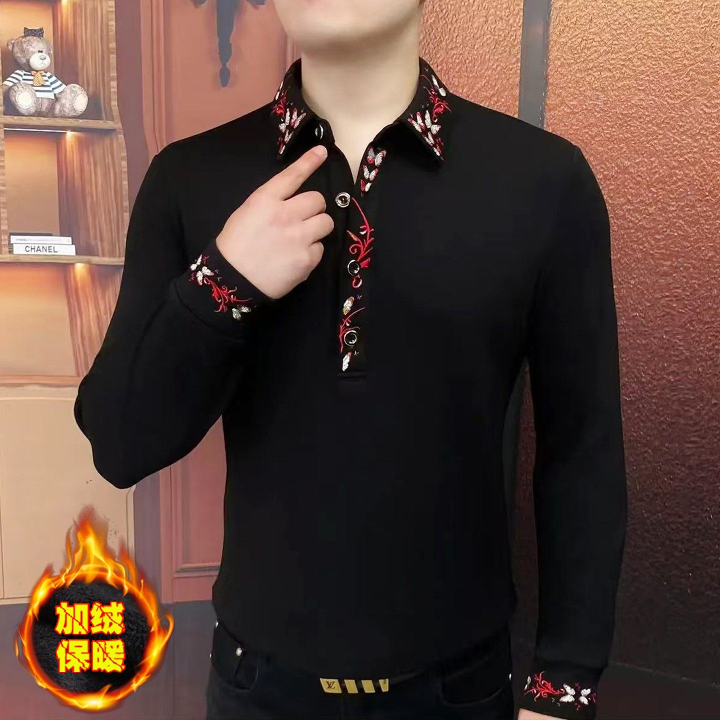 长袖t恤男士加绒加厚冬季翻领保暖打底衫潮牌痞帅气刺绣POLO卫衣,户外/登山/野营/旅行用品,作训外套/套装/野战套装,淘宝优惠券,粉丝福利购,淘宝优惠卷