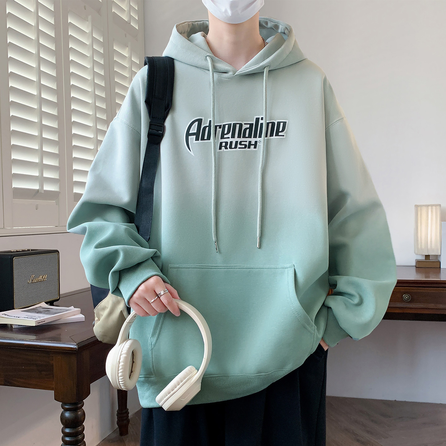 渐变色连帽卫衣男款春秋季2025新款青少年宽松休闲纯棉套头上衣服