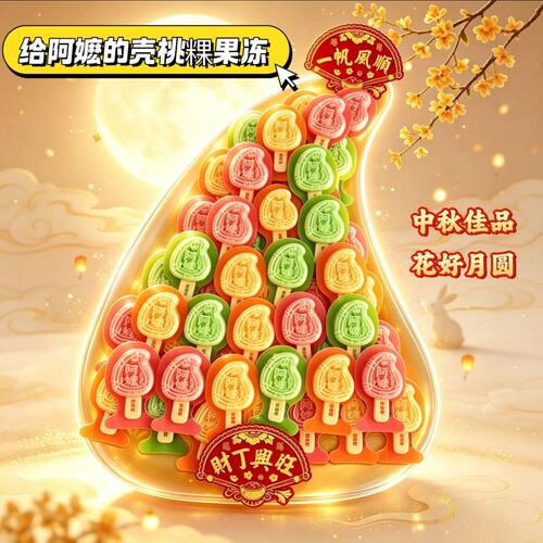 阿嬷潮汕红桃粿造型果味型果冻棒DIY中秋休闲解馋趣味小卖部零食