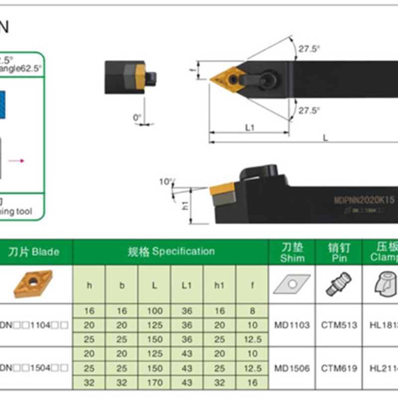 62.5度数控外圆车刀杆 尖刀 MDPNN1616H11 2020K11 2525M15 3232P