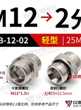 304不锈钢24度锥卡套接头ED密封公制G螺纹H型1CB油管液压变径对丝