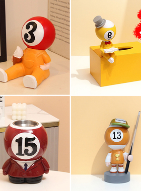 黑八公仔台球厅手机支架创意摆件